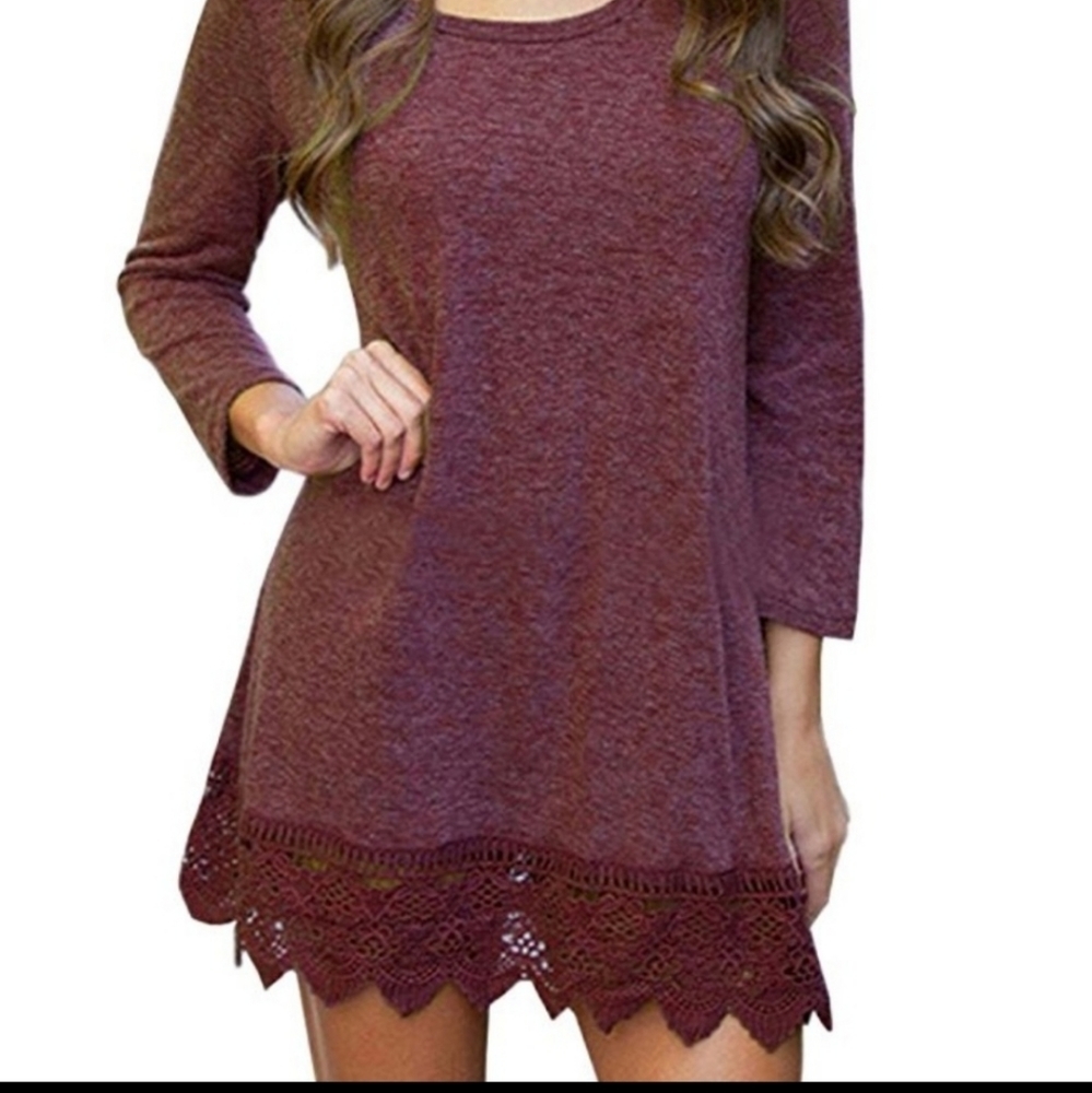 ❤️ Miyang Maroon laced trim long sleeve dress size M